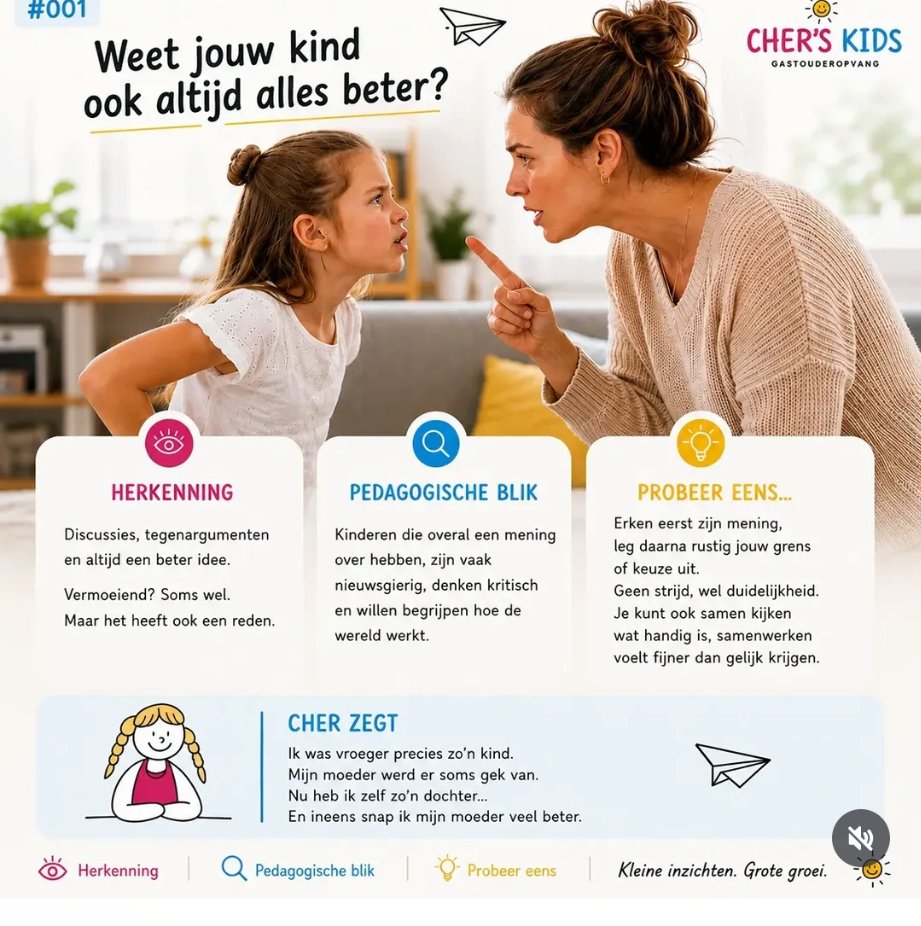 Originele Cher deelt #001 opvoedkaart: Weet jouw kind ook altijd alles beter?