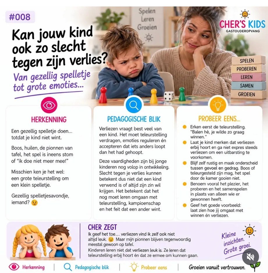 Originele Cher deelt #008-poster: Kan jouw kind ook zo slecht tegen zijn verlies? Met Coco en Charly.