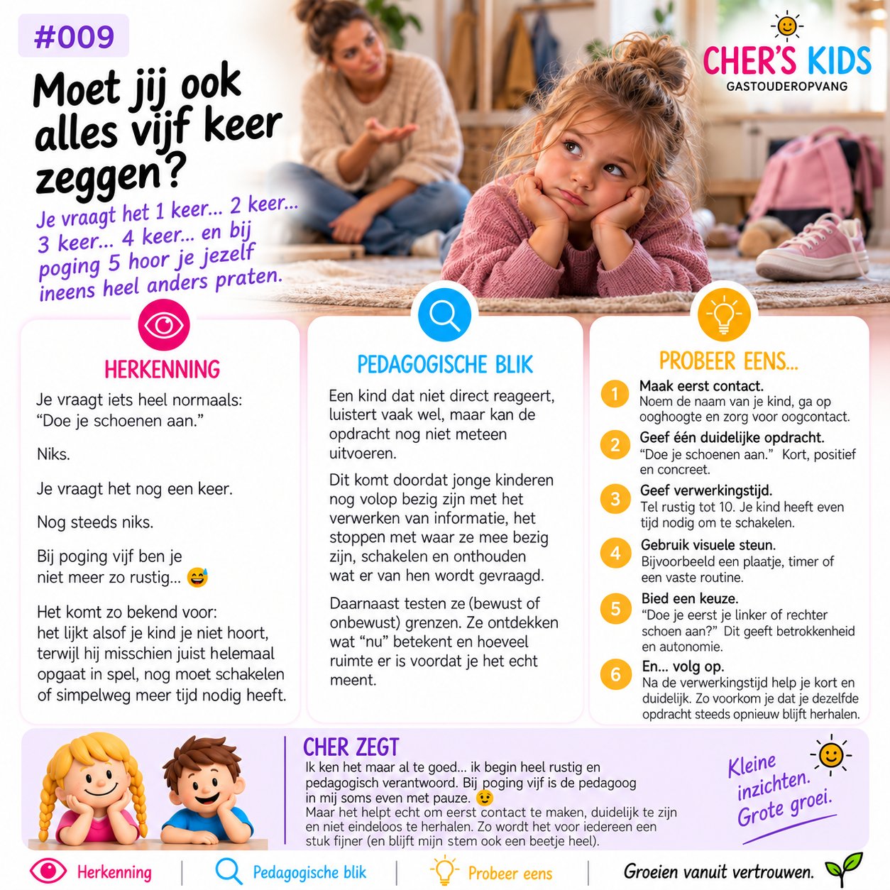 Cher deelt #009: Moet jij ook alles vijf keer zeggen? Met Coco en Charly en praktische opvoedtips.