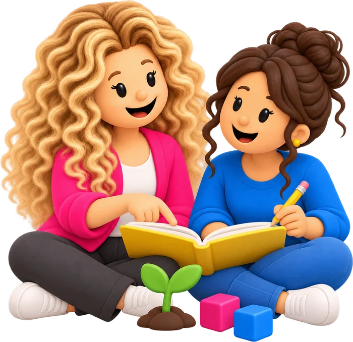 Cher en een stagiaire schrijven samen in een werkboek